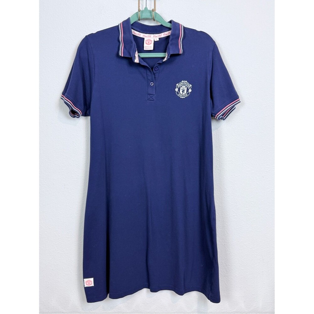 Vintage Manchester United Women's Blue Short Sleeve Polo Dress 1997 size 16